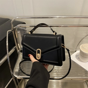 Dames Mode PU Leer Kleine Vierkante Schoudertas Vintage Minimalistische Crossbody Tas Met Gouden Metalen Sluiting Handtas Voor Dagelijks Werk Dating