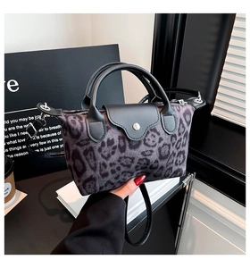 Detailed close-up of leopard print texture and silver buckle on a stylish mini handbag