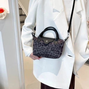 Mini leopard print shoulder bag with black leather flap and top handle for women