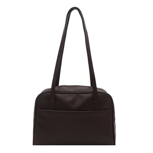 Minimalist vintage dark brown shoulder bag with spacious tote design and front pocket