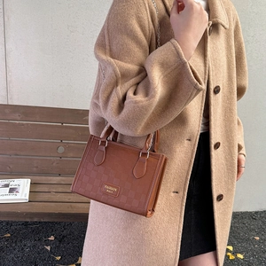 Sac à main carré marron à carreaux avec chaîne en argent pour femmes, mode automne-hiver