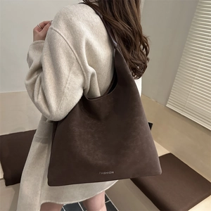 Sac fourre-tout en cuir dépoli marron avec texte FASHION, grand sac à épaule pour femme