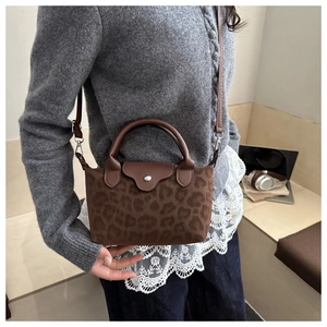 Detailed view of mini leopard print crossbody bag with leather flap and metallic clasp