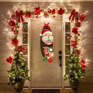 Vertical HO HO HO Christmas Santa door hanger with festive bells for holiday party decor