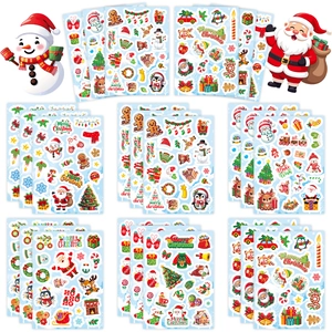 Christmas Party Decoration Stickers Cartoon Santa Claus Snowman Reindeer DIY Holiday Gift Box Decals For Kids Festive Favors