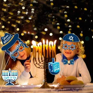 Hanukkah photo booth props kit with funny glasses and hats for festive party celebrations