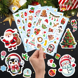 Christmas party stickers featuring Santa Claus and penguin designs for holiday gift decoration