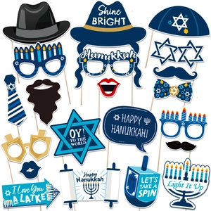 Hanukkah Party Photo Booth Props Set Menorah Star Of David Dreidel Jewish Festival Paper Decorations For Holiday Party Decor