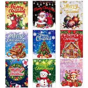 Set of 9 colorful Merry Christmas wine bottle stickers with Santa and reindeer designs
