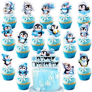 Ensemble détaillé de décorations de gâteau pingouin pour fête d'anniversaire d'hiver