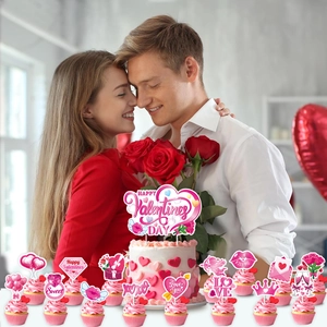 Kit décoration de gâteau Saint-Valentin avec cœurs roses pour fête romantique