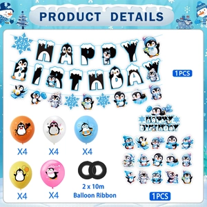 Kit de décoration fête anniversaire pingouin hiver avec bannière et ballons