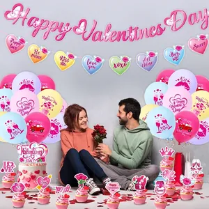 Happy Valentine's Day party decoration set with banners balloons and cake toppers
