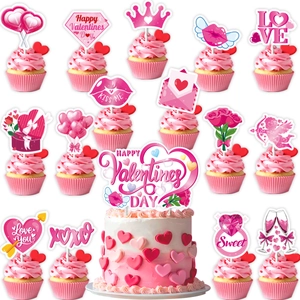 Kit de Décoration de Gâteau Saint-Valentin Papier Cœur Lèvre Cupidon pour Fête Romantique Accessoires de Dessert
