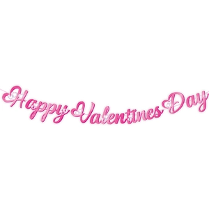 Pink Happy Valentines Day banner decoration with heart elements on a white background
