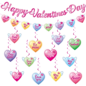 Valentine's Day Decoration Happy Valentine's Day Banner Cardboard Heart Hanging Swirls Romantic Party Supplies Scene Layout