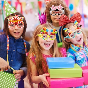 Kids carnival party eyewear set with circus, balloons and carousel paper glasses for photos