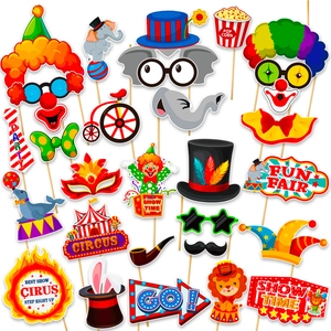 Accessoires Photo Booth Cirque Carnaval Décoration Fête Anniversaire Clown Éléphant Lion Moustache Chapeau Lunettes Photo