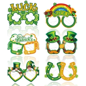 Sechser-Set St. Patrick's Day Glitzerbrillen mit Kleeblatt und Glücks-Regenbogen Motiv