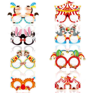 Set of 8 carnival circus party paper glasses with colorful clown and tent designs
