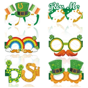 6er-Set St. Patrick's Day Brillen aus Papier mit Kleeblatt-, Regenbogen- und Luck-Motiven
