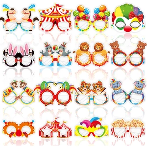 Circus Carnival Theme Paper Party Glasses Cartoon Animal Clown Tent Photo Booth Props For Kids Birthday Party Decoration
