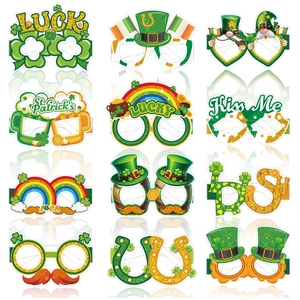 12er-Set St. Patrick's Day Brillen mit grünen Kleeblättern und Glitzer-Dekorationen