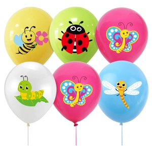 Colorful cartoon insect party balloons set with butterfly dragonfly bee and ladybug prints