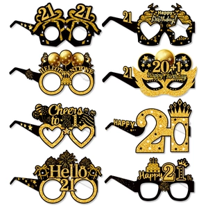 Set of 8 glittery black and gold 21st birthday party photo booth prop glasses