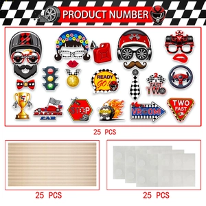 25 PCS racing theme party photo booth props with helmets trophies and flags for boys birthday