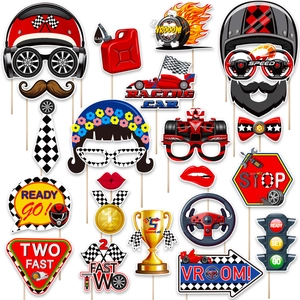 Racing sports theme party photo booth props kit for boys birthday events with wood sticks