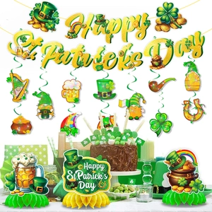 St Patrick's Day Party Decoration Set Lucky Shamrock Glitter Banner Hanging Swirls Honeycomb Centerpiece Irish Festival Ornament
