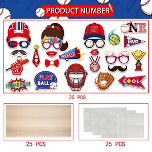 25-piece baseball theme photo booth props with bats and caps for birthday parties