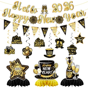 2027 Gelukkig Nieuwjaar Feestversiering Zwart Goud Banner Hangende Spiralen Honingraat Tafeldecoratie Countdown Feestbenodigdheden