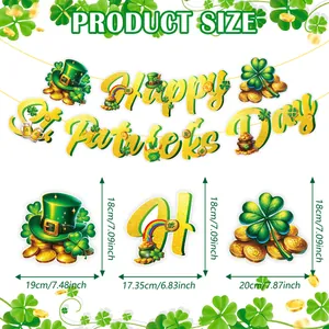 Detailed size guide for St. Patrick's Day party shamrock banners and ornaments decorations