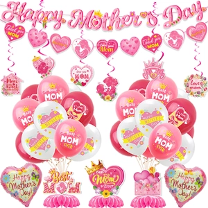 Kit de décoration pour fête des mères avec bannières, ballons roses et accessoires