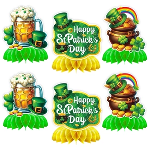 6-piece St. Patrick's Day honeycomb centerpieces featuring beer mugs and gold pots
