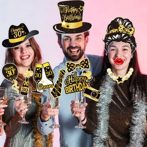 30th birthday photo booth props in black and gold style for party fun and celebrations