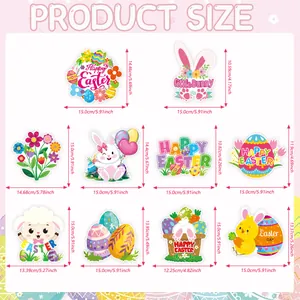 Detailed size chart showing dimensions for 10 unique Easter party hanging decorations