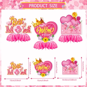 Detailed product size guide for Mother's Day party honeycomb centerpiece decorations