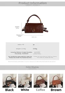 Detailed size chart for the soft PU leather handbag featuring dimensions 22x12x10cm