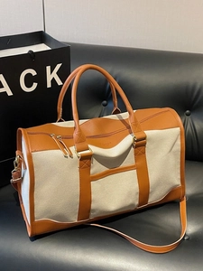 Large Capacity PU Travel Bag Retro Women Duffel Bag Contrast Color Gym Fitness Weekend Overnight Handbag With Shoulder Strap