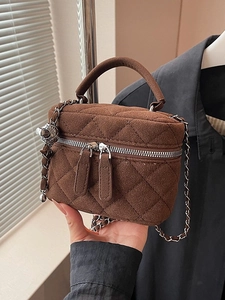 Women Retro Suede Quilted Mini Handbag Luxury Chain Strap Crossbody Bag Small Square Shoulder Vanity Bag For Everyday Party