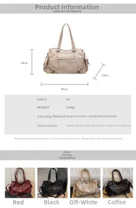 Size guide for large PU leather tote bag with dimensions 40x24x10cm and color variants