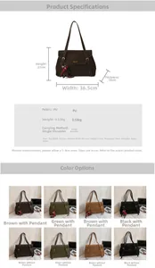 Detailed size chart for the PU leather tote bag with dimensions and technical specifications