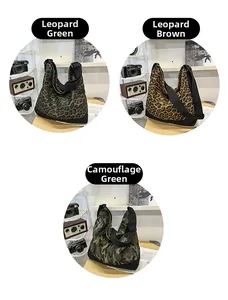 Detailed comparison of canvas tote bags in leopard green, brown, and camouflage prints