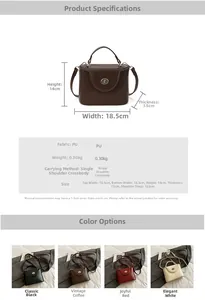 Tableau des tailles et spécifications détaillées pour le sac à main rétro en PU mat