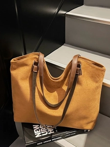Women Minimalist Large Capacity Suede Tote Bag Casual Commuter Shoulder Bag Solid Color Matte Handbag For Daily Work Office