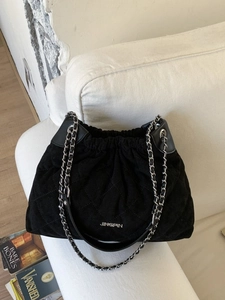 Borsa a Secchiello da Donna in Pelle PU Trapuntata a Rombi Grande Capacità Catena Tracolla Moda Inverno Casual