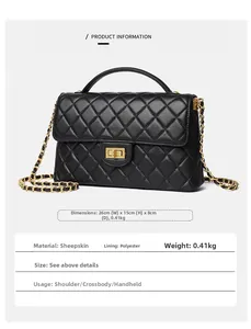 Classic black quilted shoulder bag details with 26cm width and gold twist lock clasp